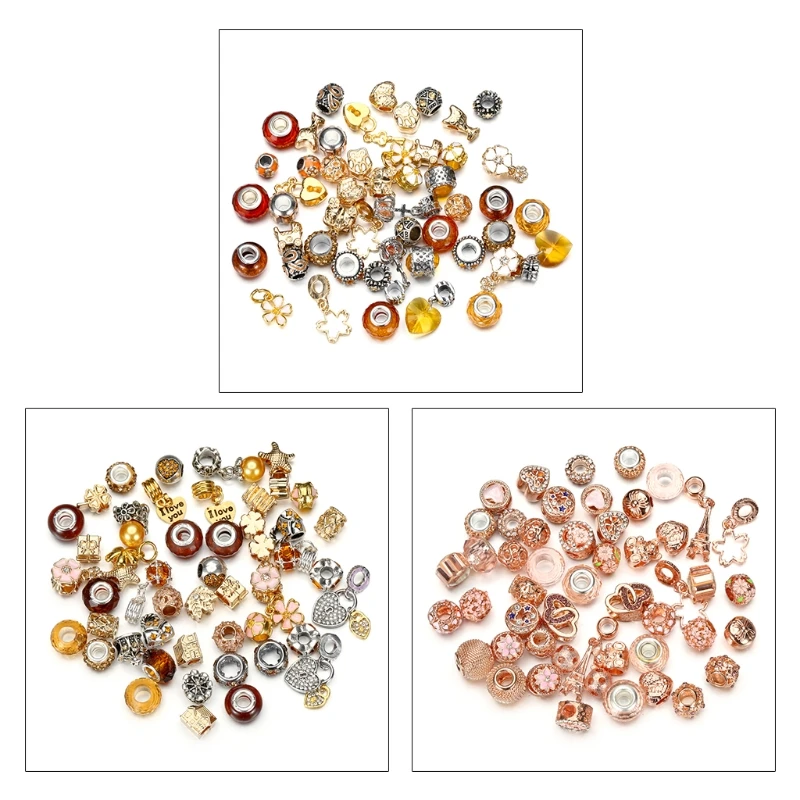 

50 Pcs Large Hole Metal Beads Charms Spacer Beads European Beads for DIY Jewelry