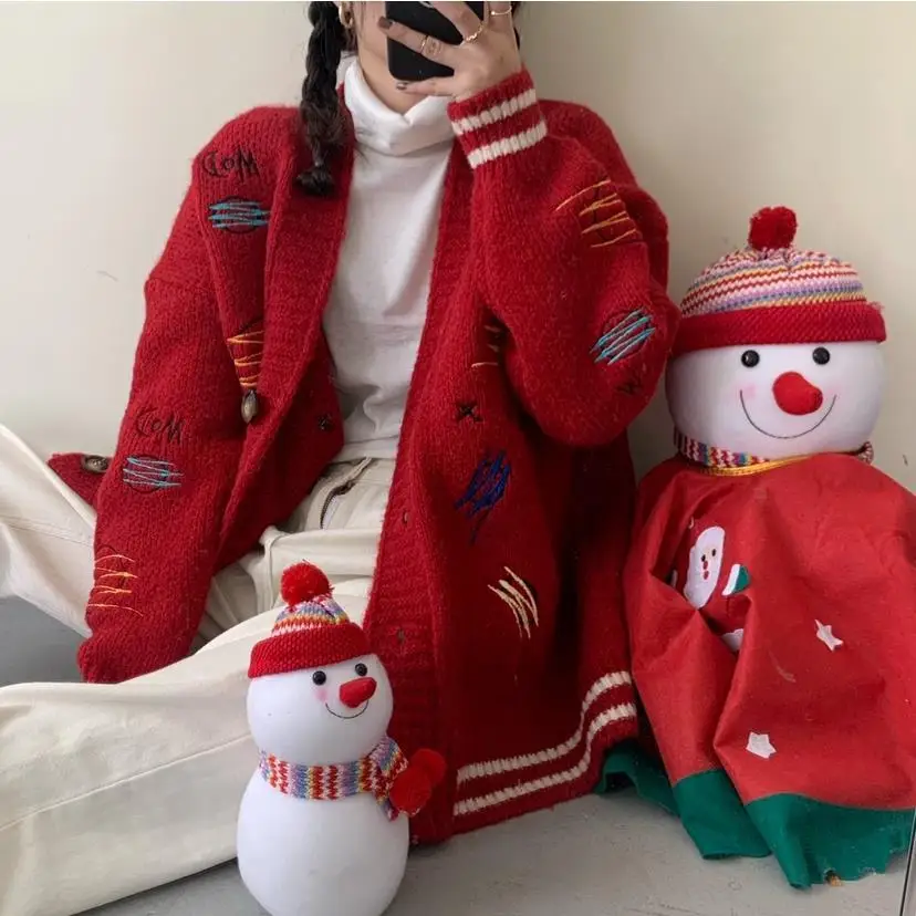 

2020 Single Breasted Cardigans Womens Sweaters spring autumn V-Neck Long Sleeve Fashionable embroidered Knitwear female sweaters