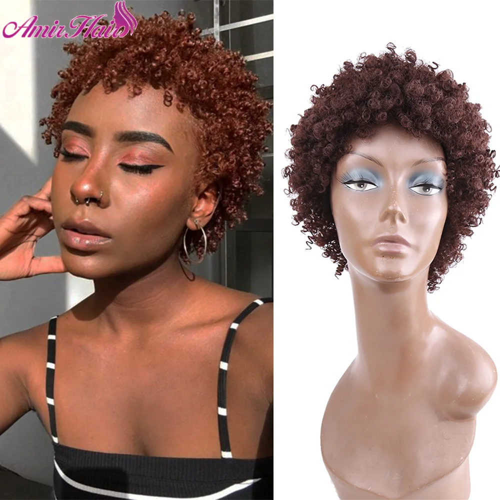 Afro Kinky Curly Amir Wigs Synthetic Hair Short Natural Black Ombre Brown Color Wig Hair Wig for Black Women Wig