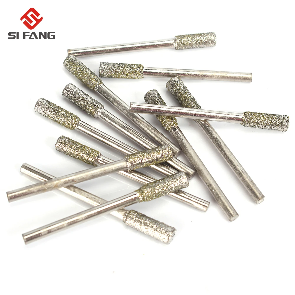

2-10PCS Grit56 3MM Shank Cylinder Diamond Grinding Head Cylindrical Points Coated Carving Burrs Lapidary Tools Jade Stone Marble