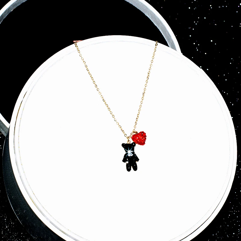 Юнь РУО розовое золото цвет паве Кристалл Медальон в виде медведя Ожерелье