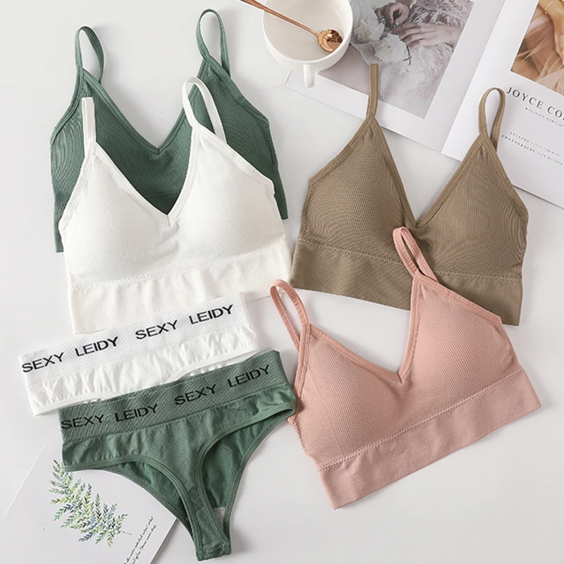 Бюстгальтер + трусы женские бесшовные цвет в ассортименте 2 шт/комплект стринги