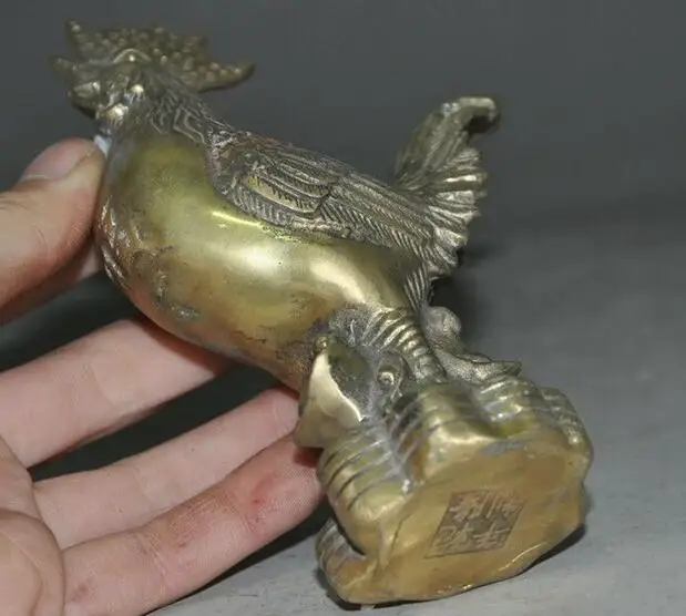 Chinese Fengshui Brass Figurines yuanbao Money coins Cock Rooster Wealth Statue |