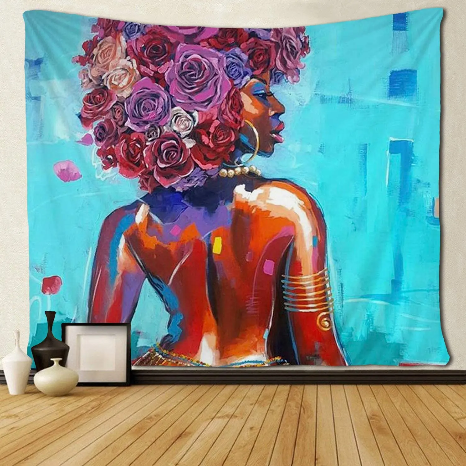 Афроамериканская женская масляная живопись с розами гобелены хиппи искусство