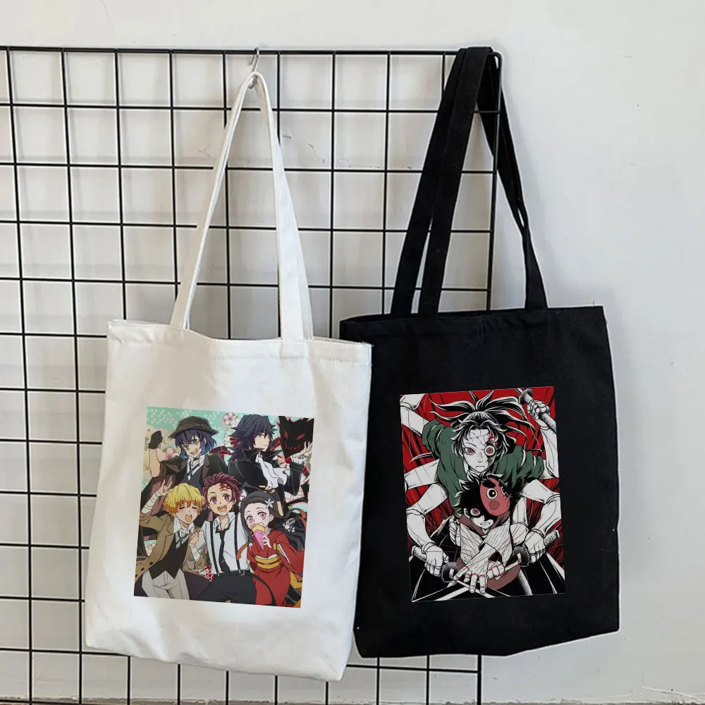 

Demon Slayer Anime Female Bag Harajuku Casual Tote Funny Cartoon Large Capacity Shopper Bag Casual Fashion Shoulder Canvas Bags