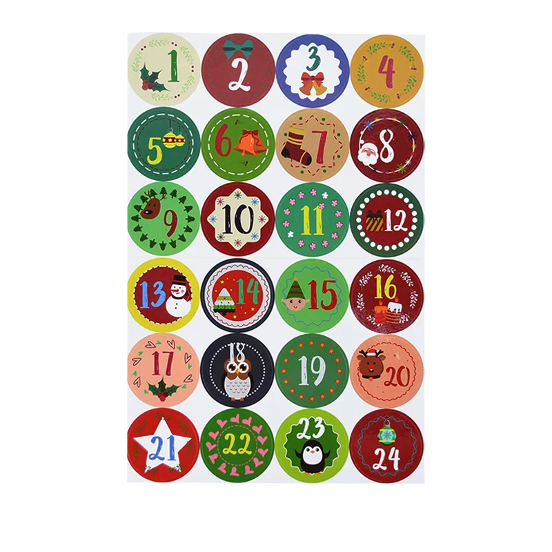 Номер 1 24 рождественские наклейки Круглая Бумажная наклейка календарь записная