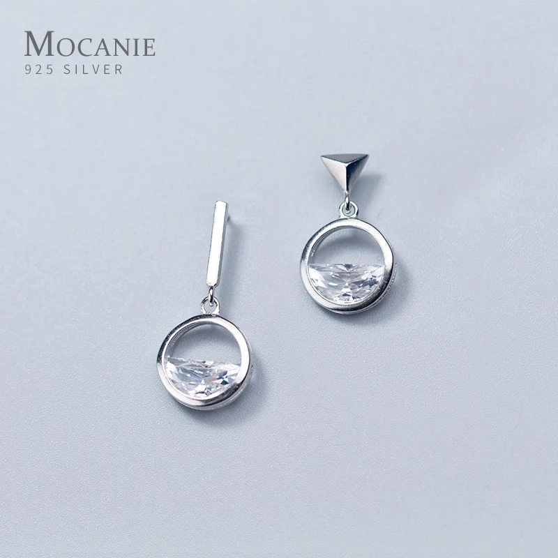 

Modian Clear CZ Geometric Round Dangle Earring for Women 925 Sterling Silver Triangle Stick Asymmetry Drop Earring Fine Jewelry