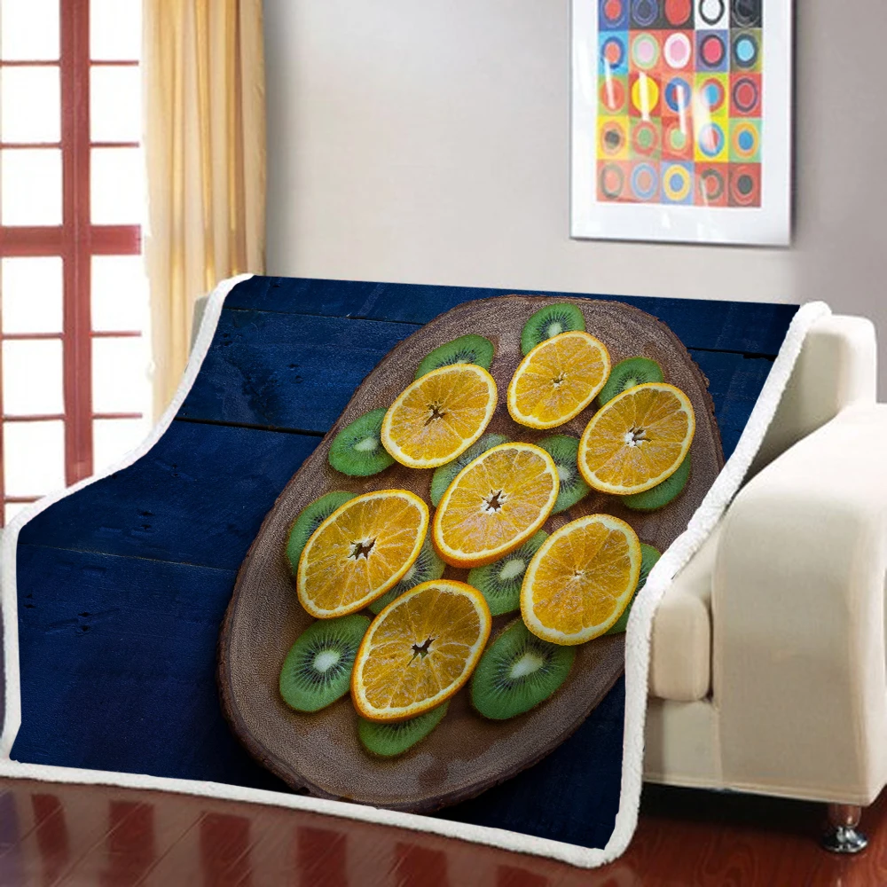

Fruit Sherpa Blanket Lemon Watermelon Throw Blanket Travel Picnic Weighted Blanket Bedspread Kids Square Blanket Sofa Blanket