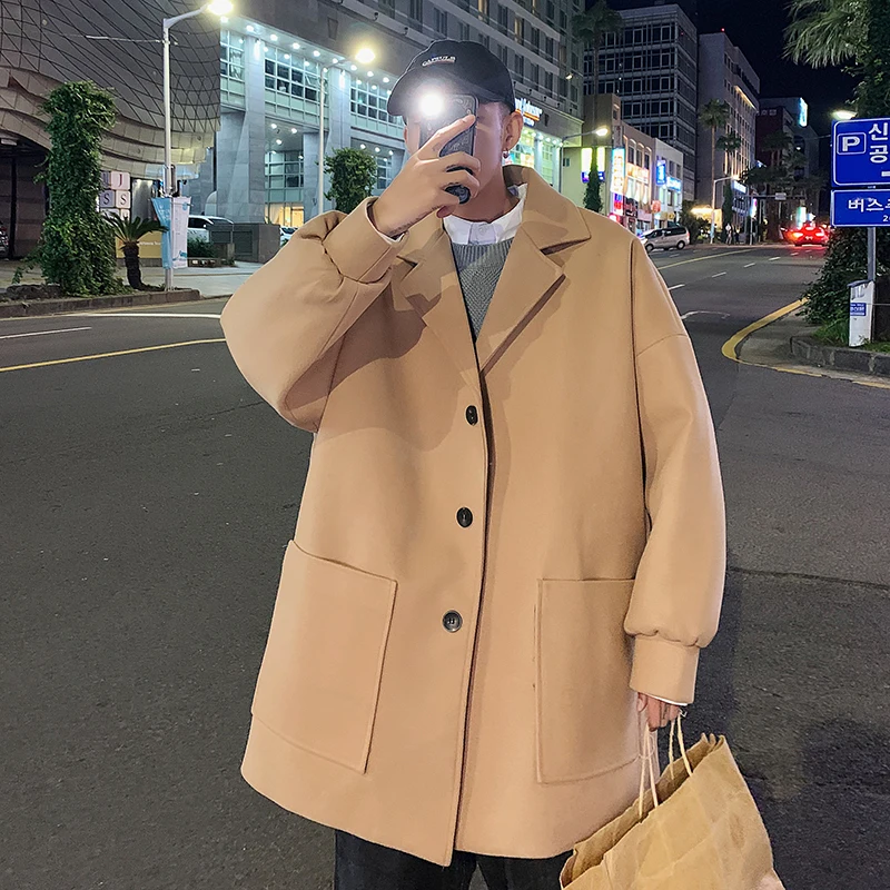 FUODRAO негабаритных корейский шерстяной Тренч пальто мужские свободные японские