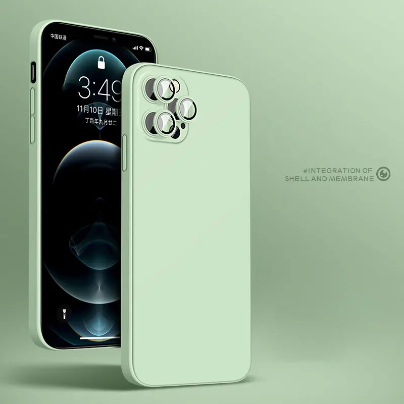 

360 Lens Protection Liquid Silicone Case Integrated Camera Protector Film Case for Apple iPhone 12 Pro Max iPhone12 Square Cover