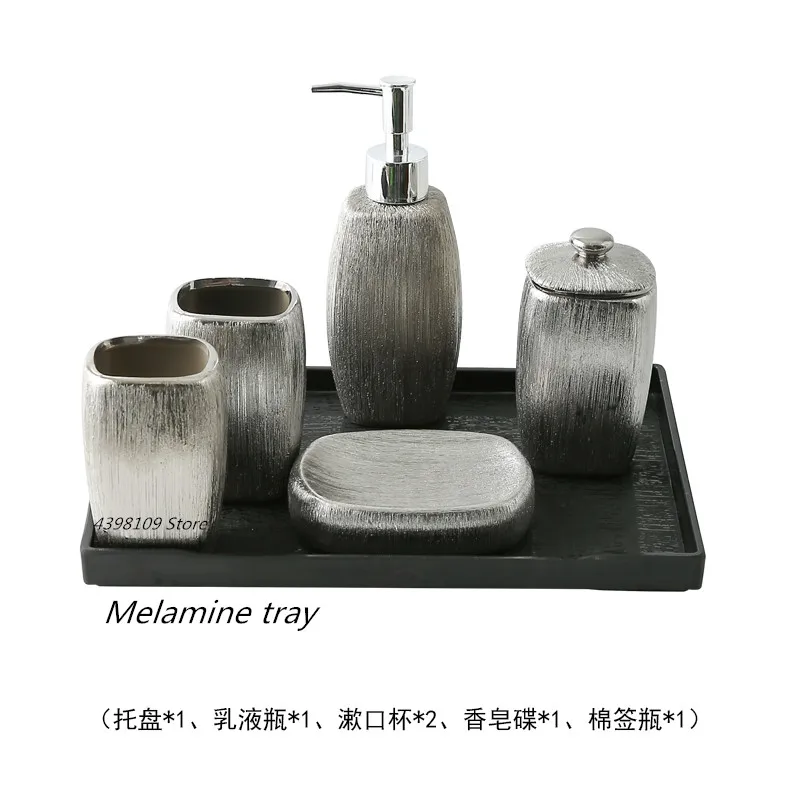 

Bathroom Supplies Six Sets of Silver Plated Ceramic Bathroom Accessories Soap Rack Toothbrush Holder Tray Bathroom Decoration