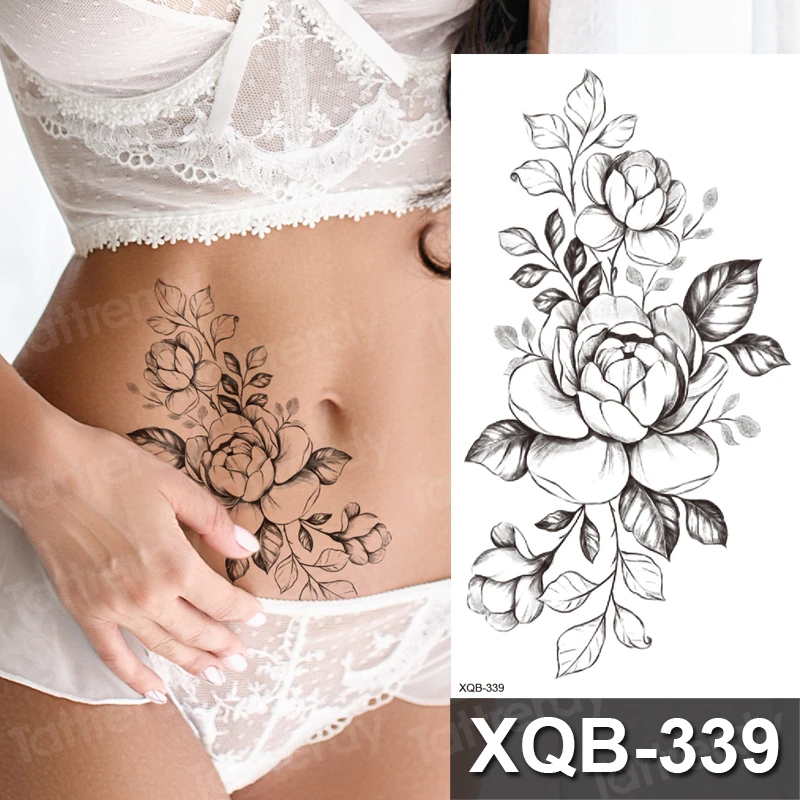 

Temporary Tattoo Black Flower Tattoo Sleeves Water Transfer Tattoo Sticker Peony Rose Tattoos Body Art Sexy Tatoo Girl Arm Tatto