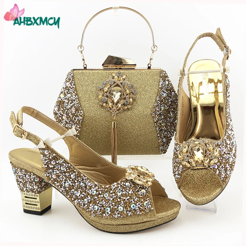 

Woman Sandals Shoes With Purse Set African Mature High Heels High Quality Peep Toe Sandals For Wedding Party in Dark Green