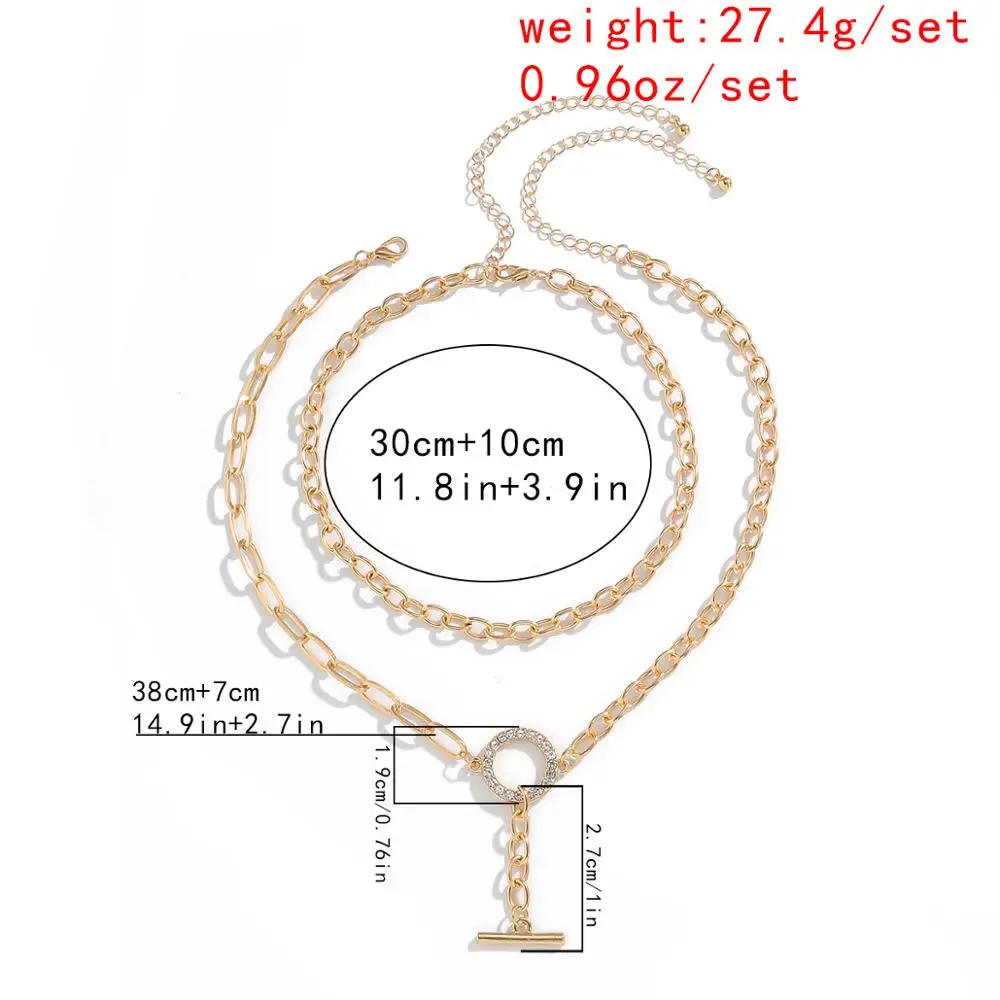 

Goth Iron Chain Toggle Clasp Pendant Necklace Women Collar Punk Crystal Rhinestone Chain Lariat Circle Choker Necklaces Jewelry