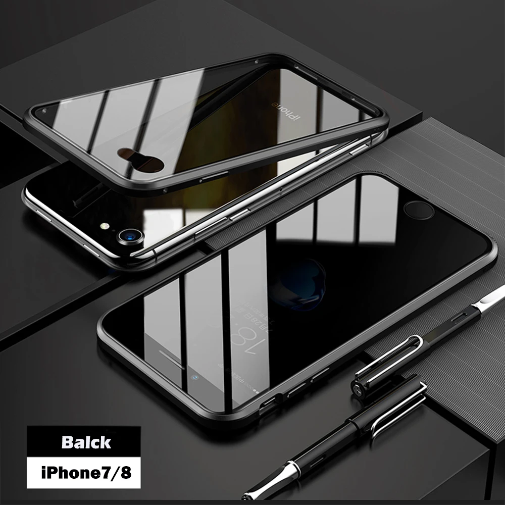 for iphone 7 8 Двухсторонний чехол из закаленного стекла, Роскошный прозрачный чехол для телефона с открытым магнитом для 7 8 Plus 7Plus 8 Plus X XS MAX XR, чехол для телефона - Цвет: for iphone 7 8