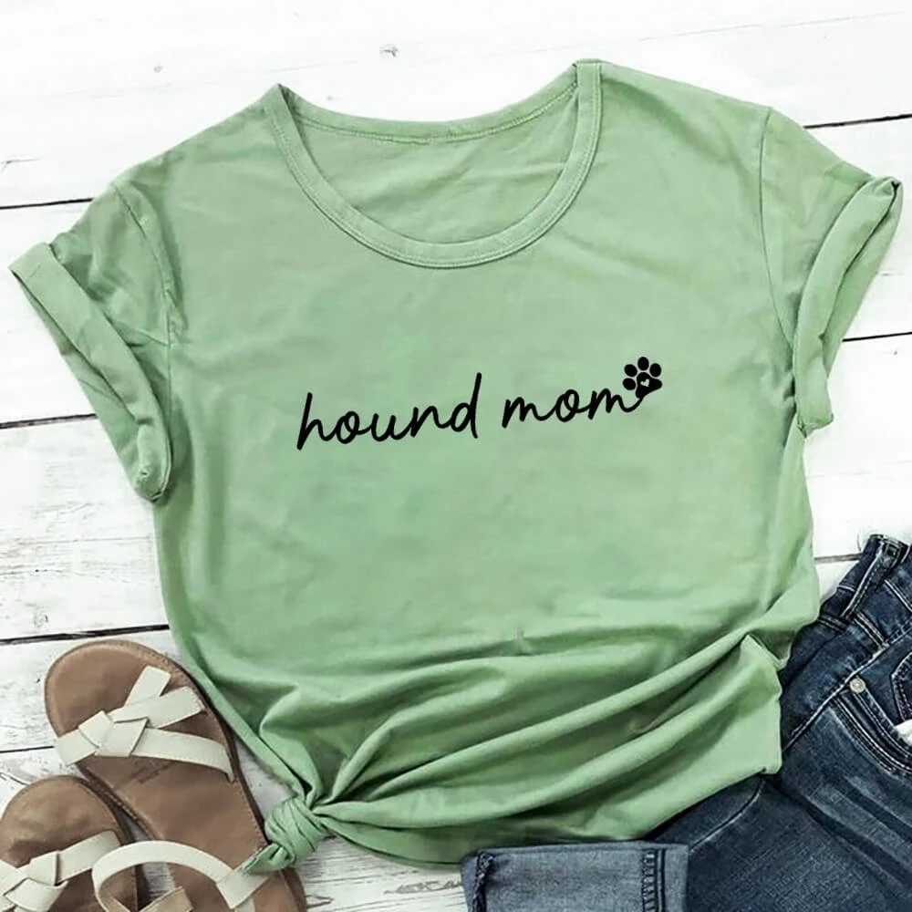 

Hound Mom Print Women Tshirt Dog Lover Funny Summer Casual O-Neck Short Sleeve Top Pet Lovers Gift Dog Mom Shirts TX5492