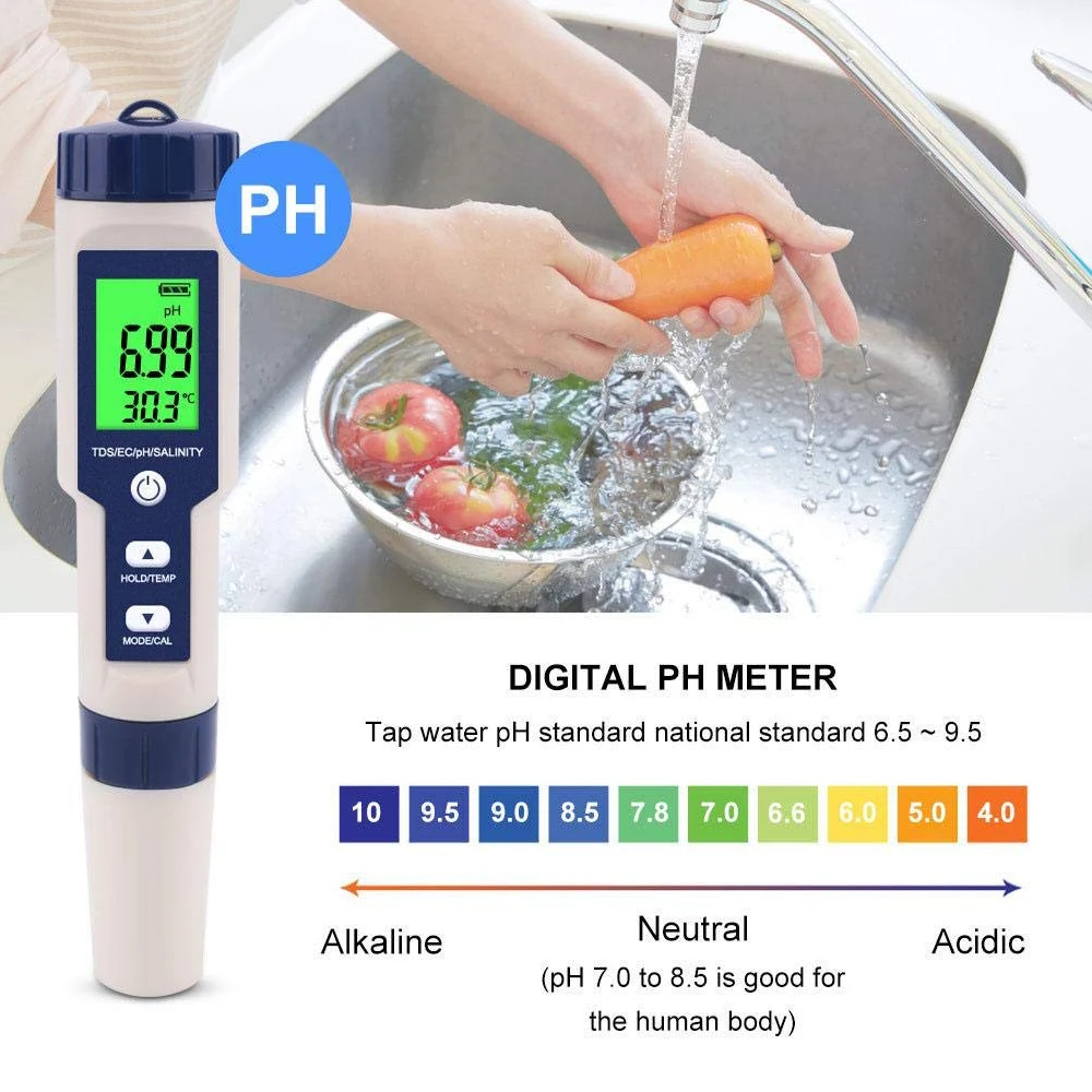 

Digital 5 in 1 PH/TDS/EC/ORP/Salinity /S. G/Temperature Meter Water Quality Analyser PPM TDS Monitor ORP Tester For Aquariums