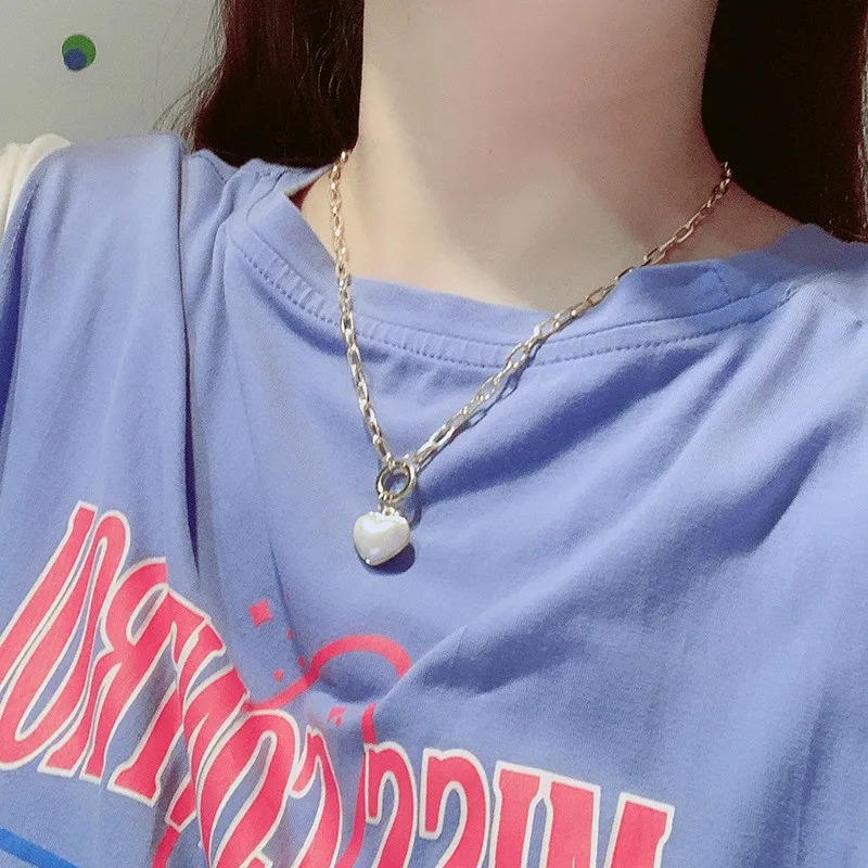 Korean Fashion Thick Chain Choker Necklace Women Personality Heart Pendants Street Online Style Jewelry | Украшения и аксессуары
