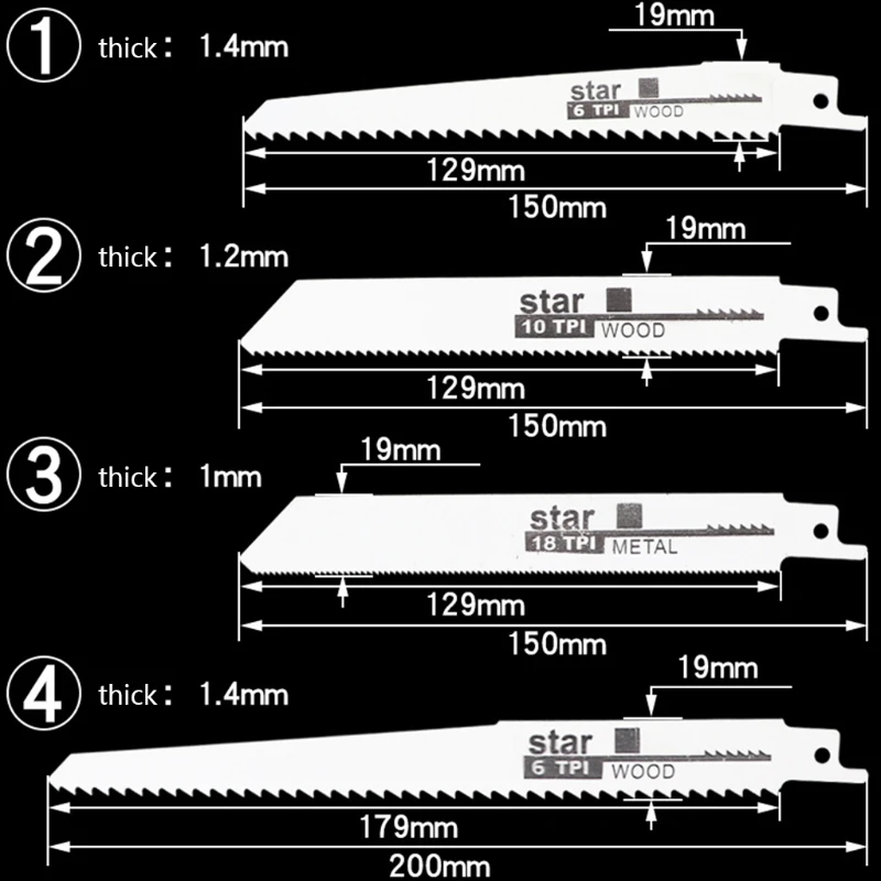 

4 Pcs/Set High Carbon Steel Reciprocating Saw Blade for Metal Wood Cutting Pruning Cutting Handsaw