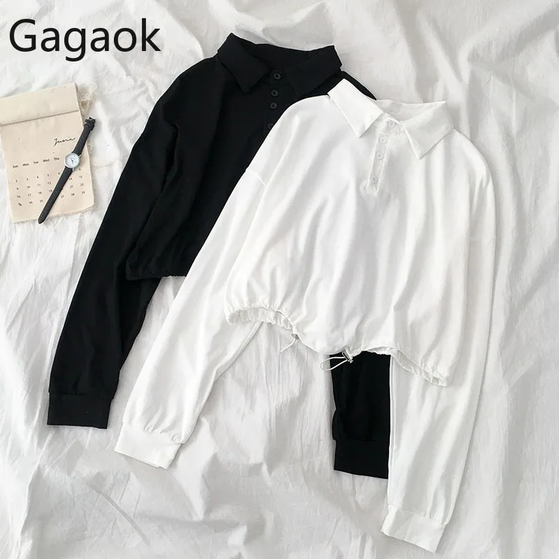 Gagaok Женская свободная короткая модная блузка Весна Осень Новый сплошной