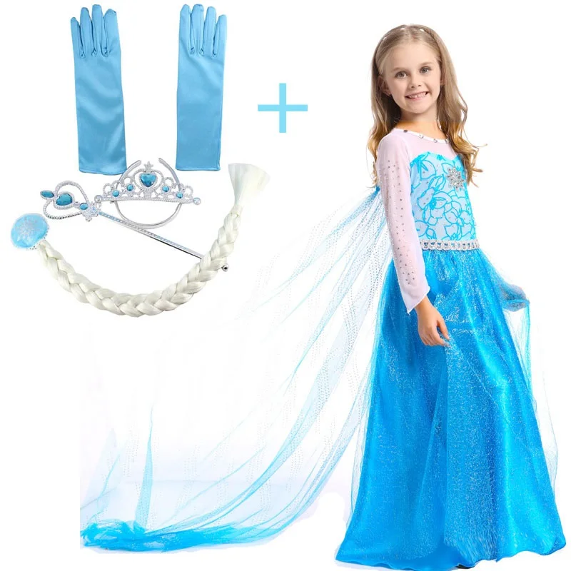 Elegant Princess Elsa Elza Costume Anna Dress Queen Party Girl Fancy Child Role Playing Vestido | Детская одежда и обувь