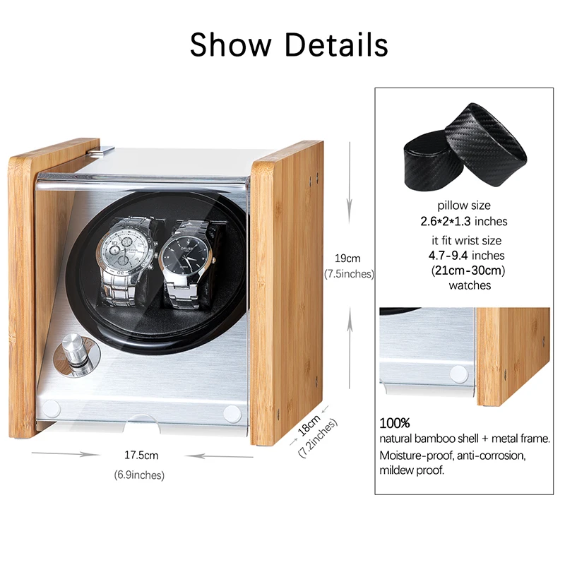 Automatic Luxury Watch Winder Box Display Accessories Mechnical Wooden for Male Wood Storage Metal Knob Switch Rectangle