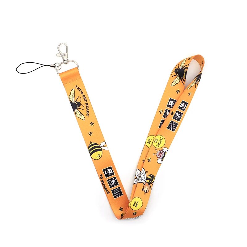 

30pcs/lot Animal Lanyard for Phones Yellow Bee Happy Lanyards Phone Case Save Bees Lanyard for Keys Phone Neck Straps A144