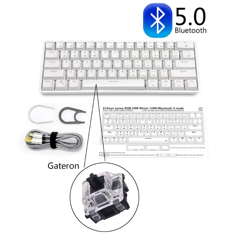 

2022 Skyloong SK61Mini 60% Portable Mechanical Keyboard Wireless Bluetooth-compatible 5.0 Gateron MX RGB Backlight For PC/Mac