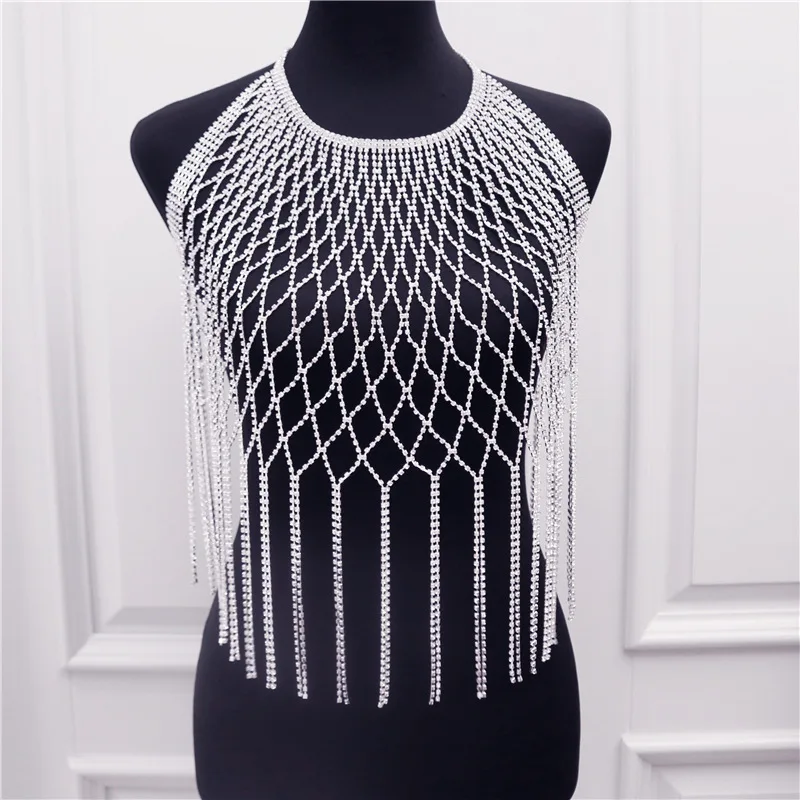 

Сексуальный сетчатый бюстгальтер-Бралетт с кристаллами, нижнее белье с бахромой, ювелирные изделия для женщин, блестящий женский бюстгальт...