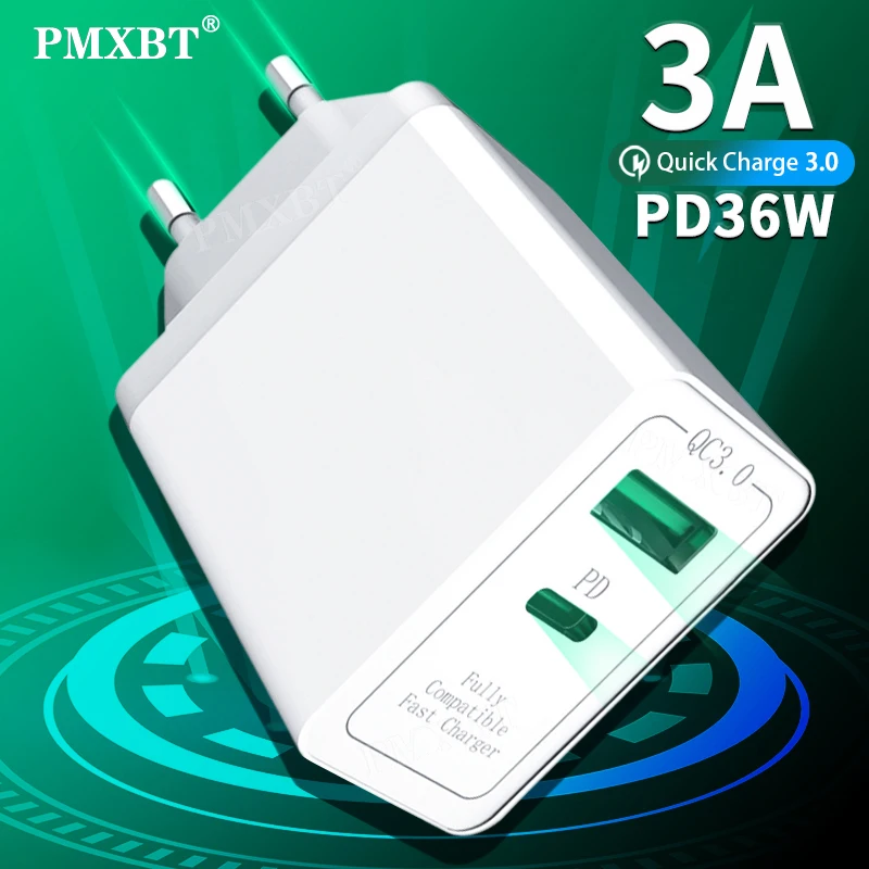 

36W Dual USB Charger Quick Charge 4.0 3.0 Fast Charger US EU UK Plug QC3.0 PD Charger Adapter For iPhone 11 X XR XS 8 Xiaomi Mi9