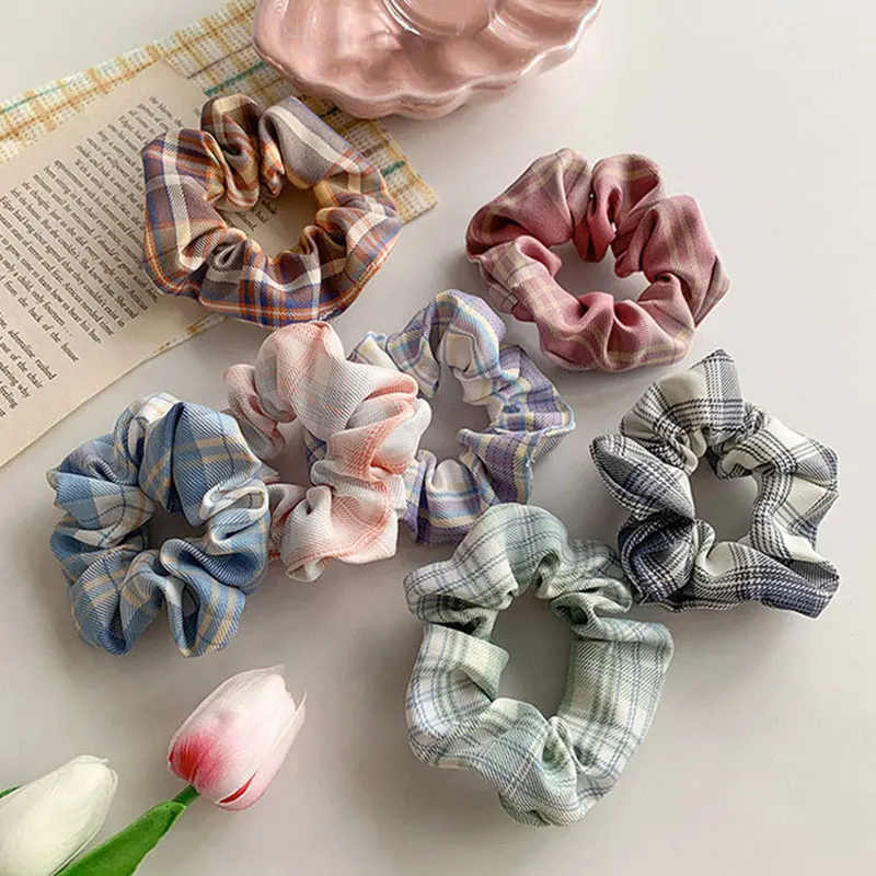 

Резинки для волос в клетку, Эластичные аксессуары для волос, ткань в клетку, для конского хвоста, винтажные резинки