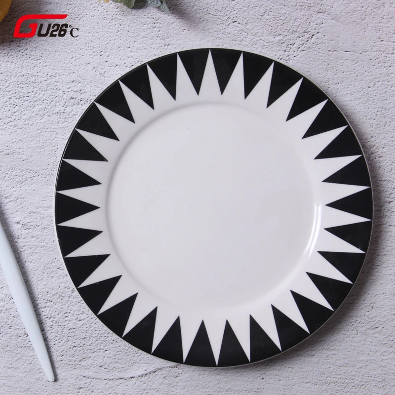 

8 Inch Nordic Tableware Black White Geometry Tableware Ceramic Dinner Plate Dish Porcelain Dessert Plate Dinnerware Cake Plate