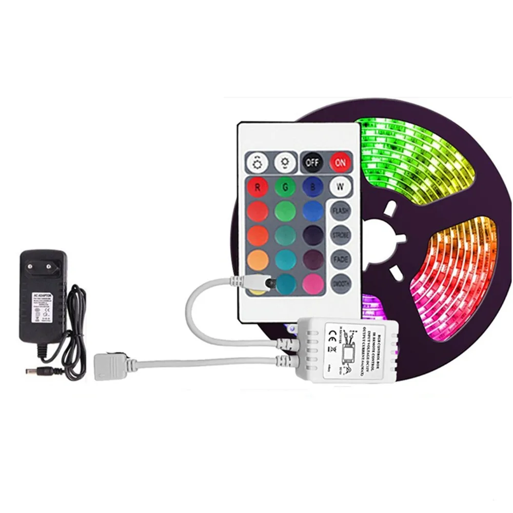 

5M 2835SMD Led RGB Strip Lights Flexible Tape Ribbon Diode Tape with 24Keys Remote Controller DC12V Power Supply Lights for Room