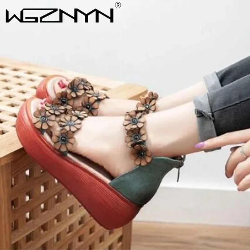 

Сандалии женские кожаные с открытым носком, босоножки на плоской подошве, Повседневная модная Винтажная обувь с цветами, водонепроницаемые...