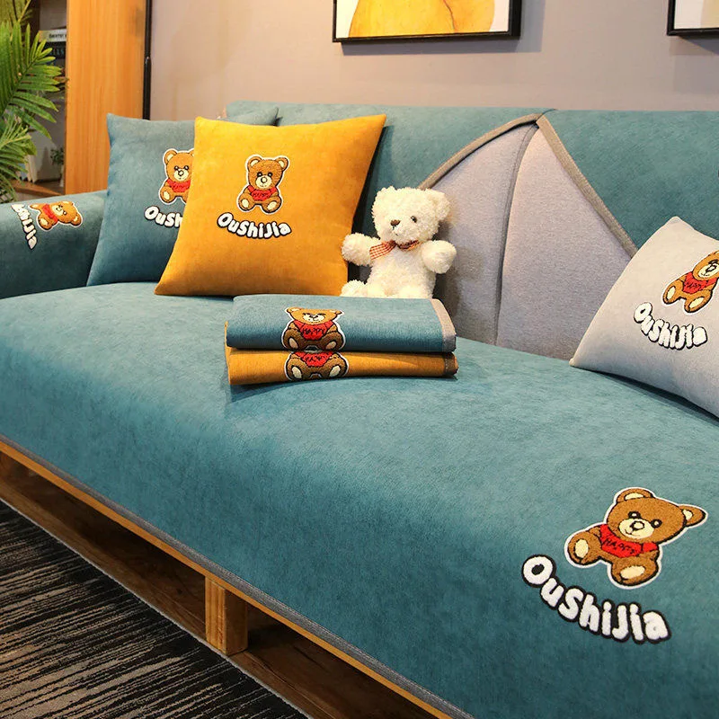 

HY Chenille Cartoon Sofa Cushion Mat Couch Covers Thicken Non-slip Plush Sofa Cover Towel Durable and Machine Washable