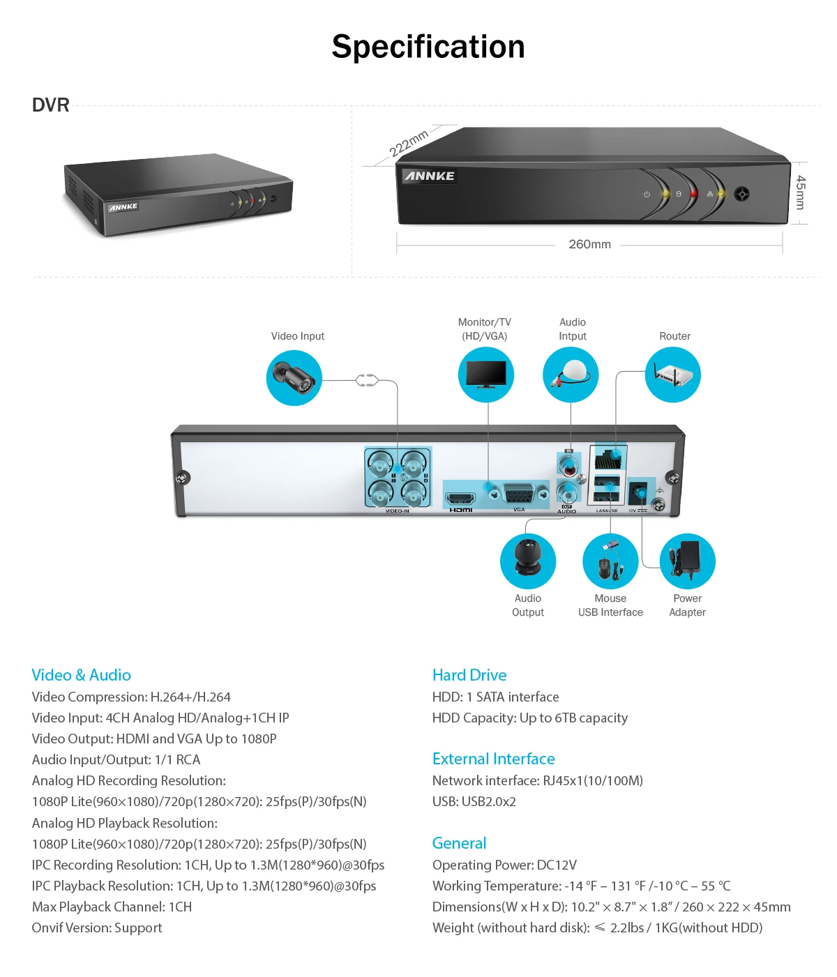 ANNKE 4CH 1080P CCTV камера DVR система 2 шт Водонепроницаемый 2.0MP HD-TVI Камера пуля s домашний комплект видеонаблюдения Обнаружение движения