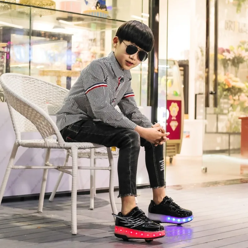 Детские кроссовки, светодиодный каток Heelys, обувь для катания на коньках, Детские легкие крылья, Двойные колеса, для мальчиков и девочек, Inine, роликовые скейты, светящиеся туфли со светодиодами
