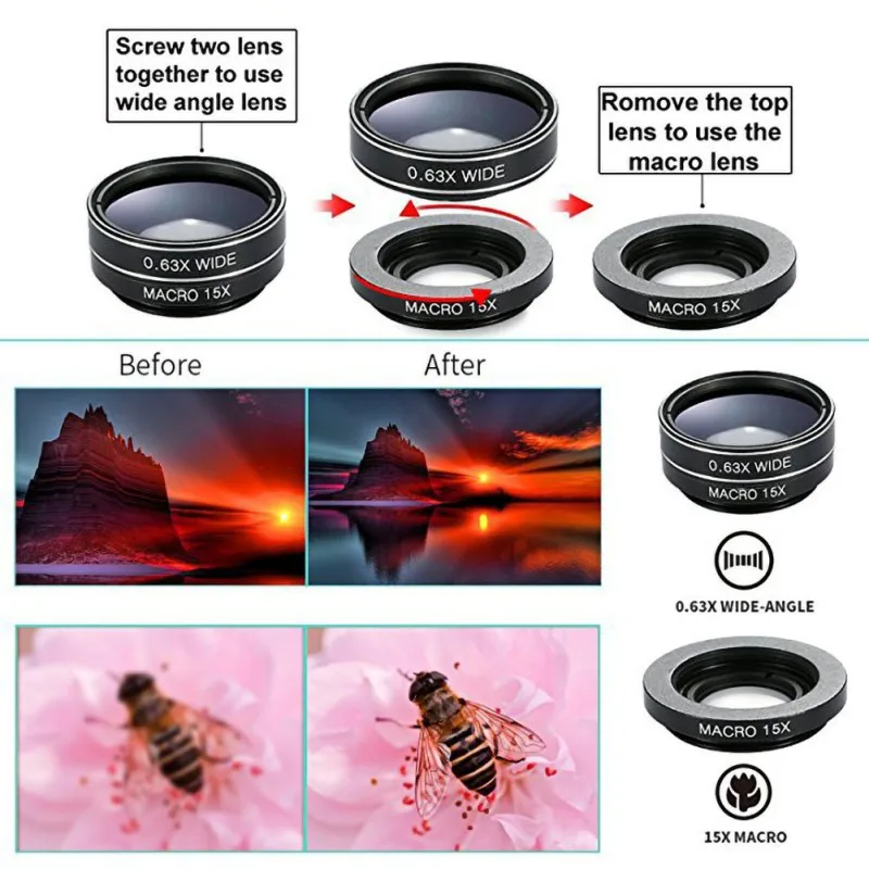 9 в 1 Набор линз для мобильного телефона широкий микроугол рыбий глаз