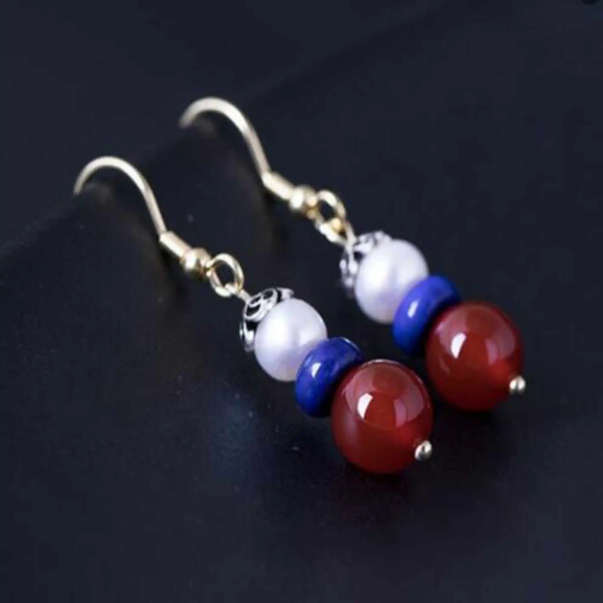 

Lapis lazuli Silver Gemstone Earrings 18k Hook chain Beautiful Fashion Lucky New Year Party Cultured Easter FOOL'S DAY