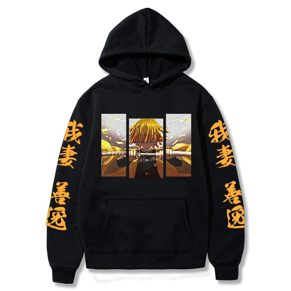 

2021 Anime Demon Slayer Pullover Sweatshirt Agatsuma Zenitsu Costume Hoodies Harajuku Long Sleeve Clothes
