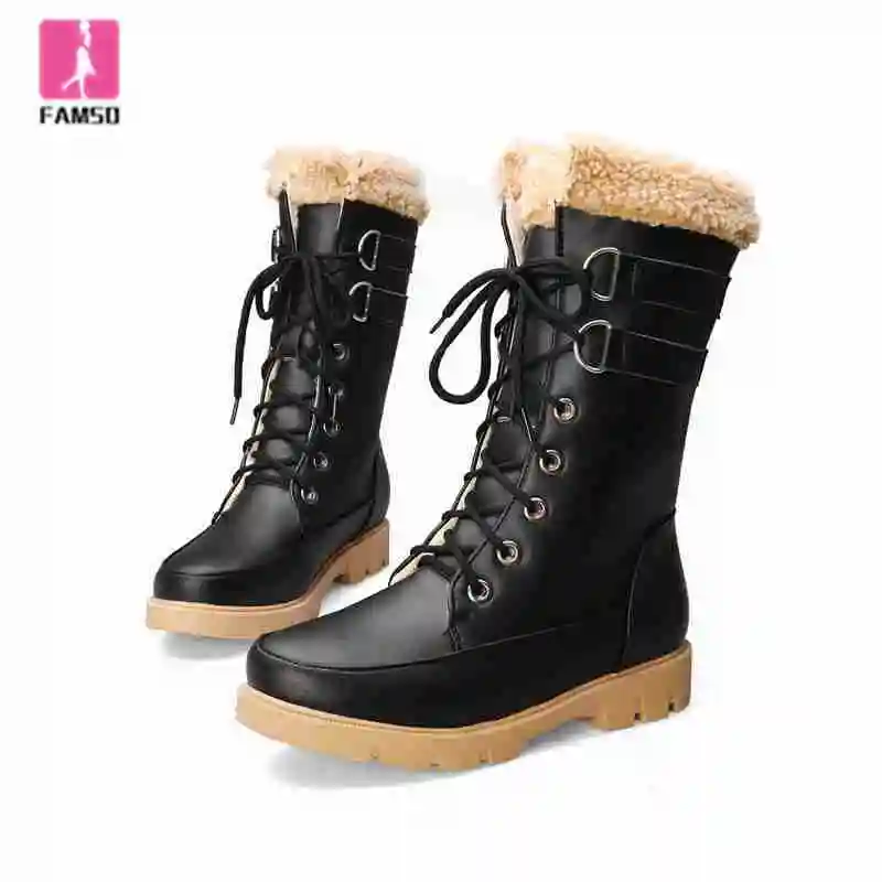 FAMSO/2019 г. Обувь женские ботинки черные martin на шнуровке до середины икры меху