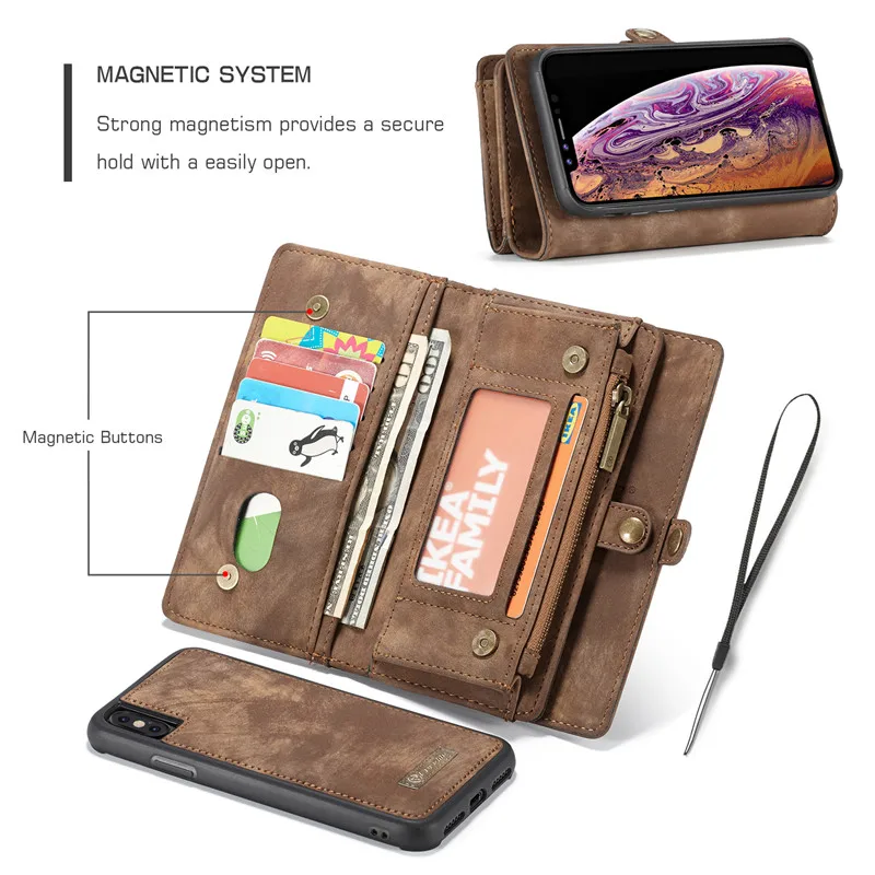 Роскошный чехол-бумажник из натуральной кожи на молнии для iPhone XS Max чехол