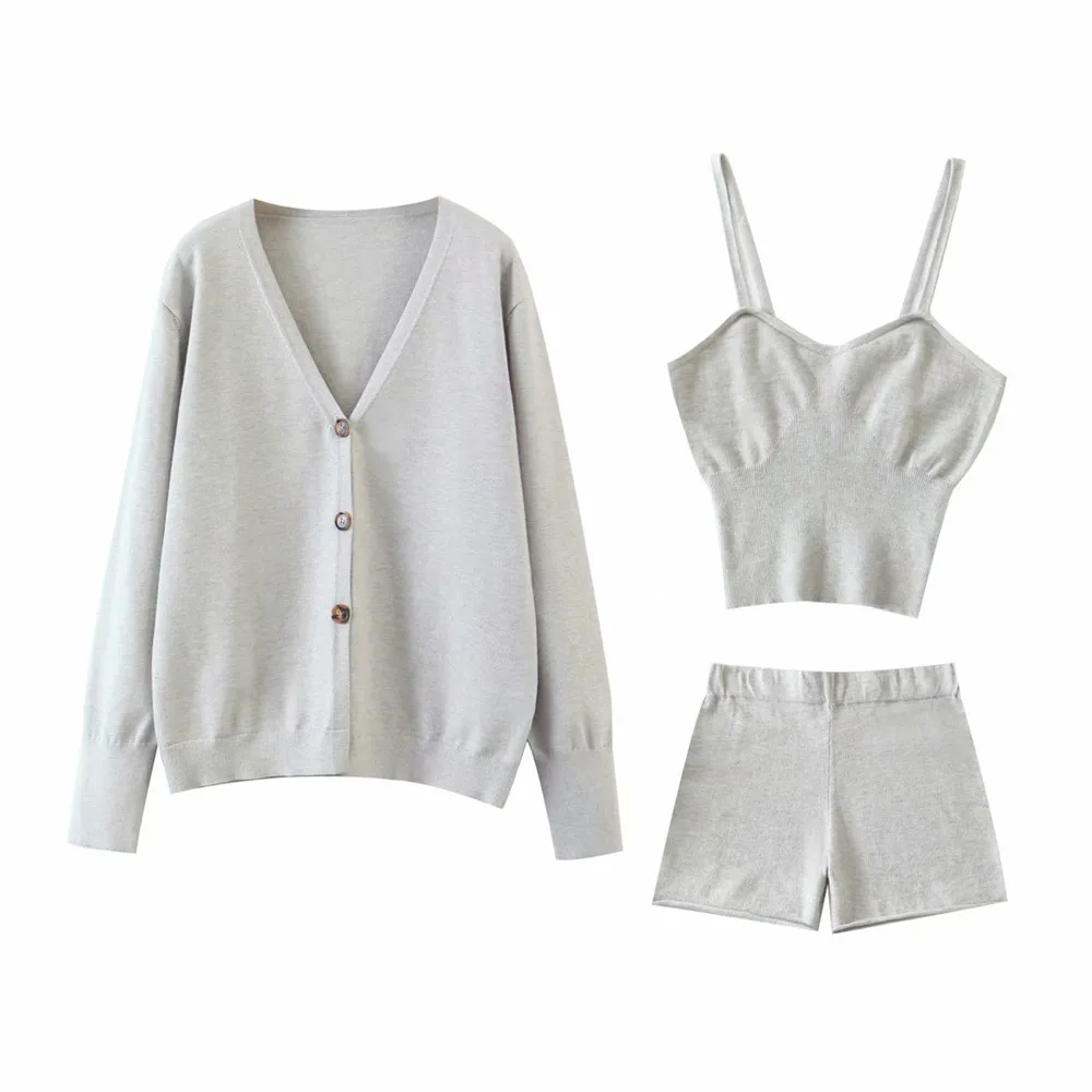 

Alifus Za Women's coats Thin Knitted Sweater cardigans Slim Home Comfortable Soft Three-piece Jacket Fashion casual Street Suit