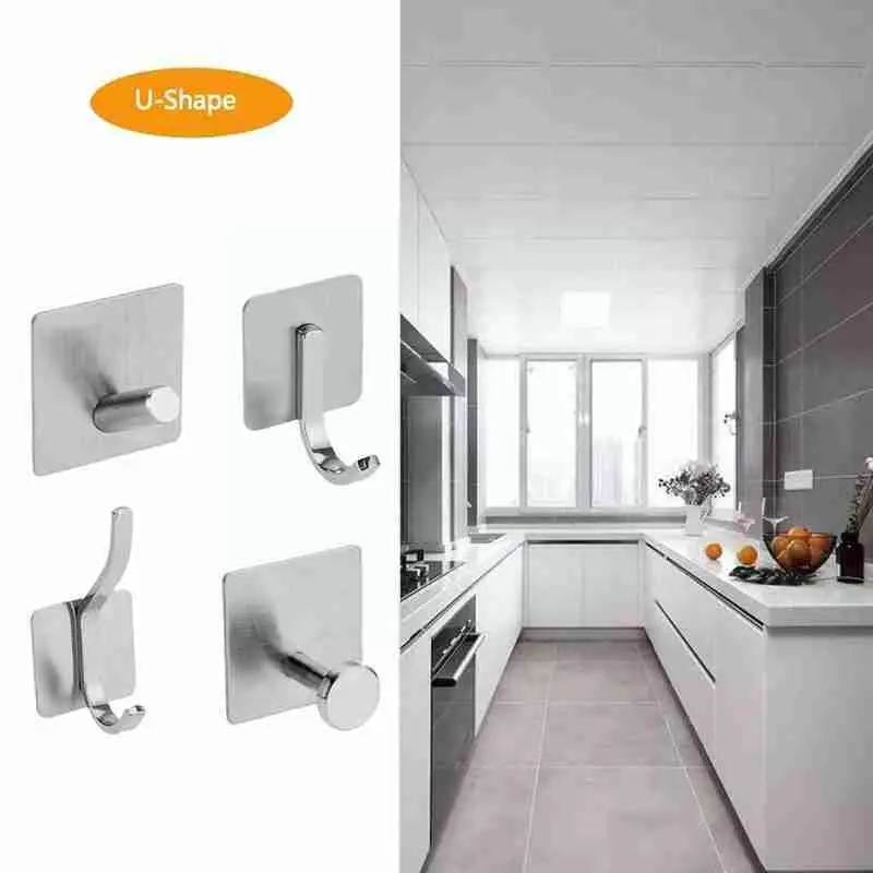 

304 Steel Wall Adhesive Hooks Nail-Free Hooks For Hanging Hook Hook Clothes Robe Single Towel Mounted Wall J6C5