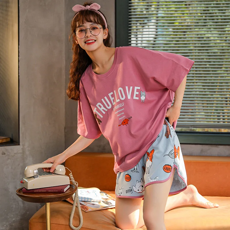 

SLPBELY Women Pajamas Set Homewear Summer Fashion Kawaii Cartoon Short Sleeve Nightwear Sleepwear Cute Casual Pyjamas Loungewear