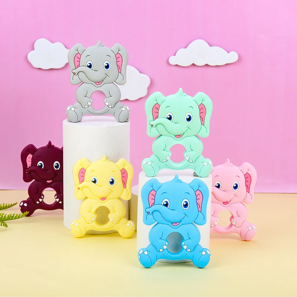 

Sunrony 1Pc Silicone Teether Elephant Food Grade Animal Pendants DIY Pacifier Chain Necklace Accessories Baby Care Molar Toys