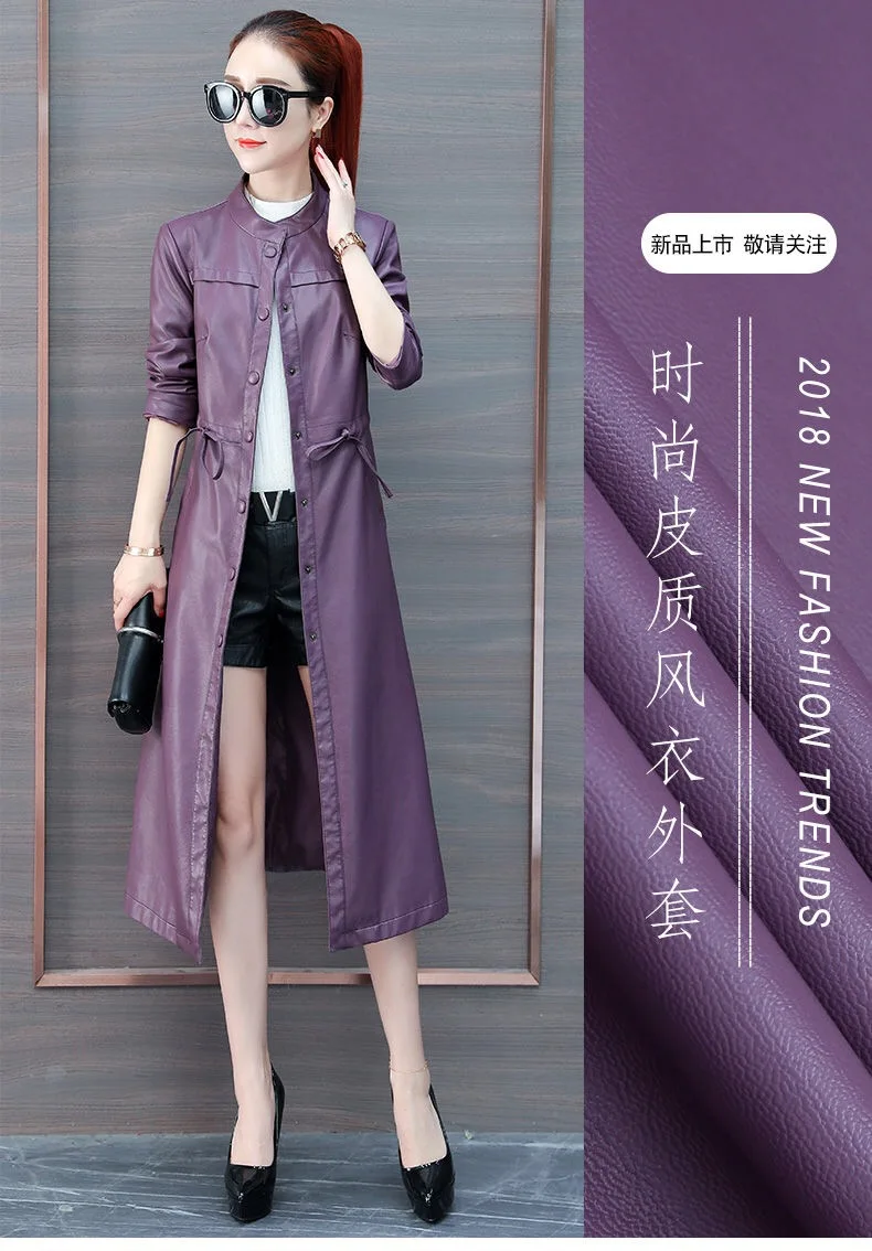 Vangull leather кожаная куртка женская мода тонкий ремень Длинная женская куртка PU мотоциклетная осенне-зимняя верхняя одежда шикарное пальто