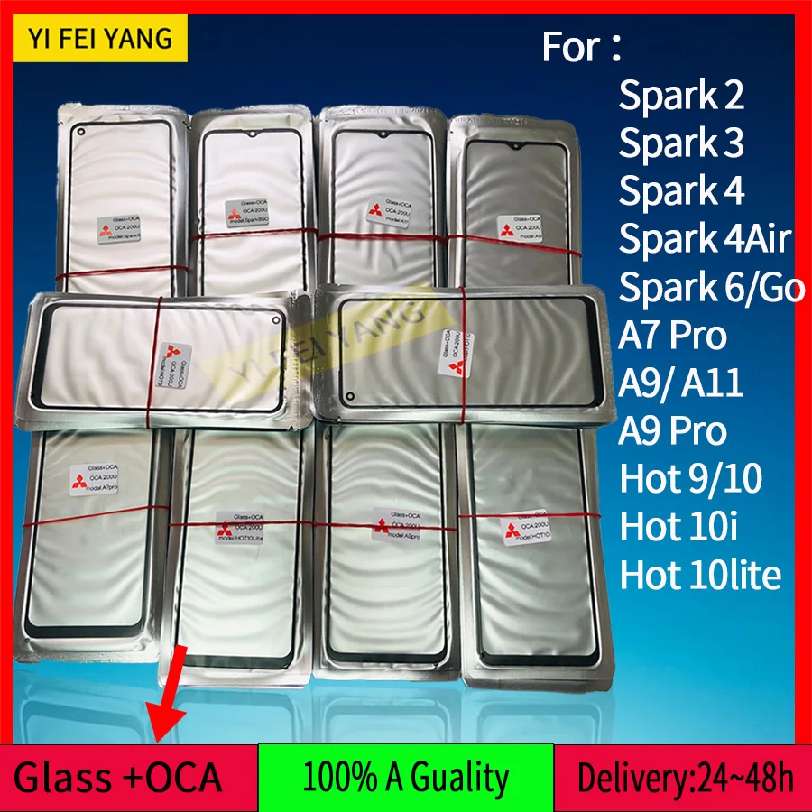 Стекло + OCA LCD переднее внешнее стекло объектива для Tecno Spark 2 3 4 Air 6 9 10 Go A7 A9 A11 Pro Hot Lite