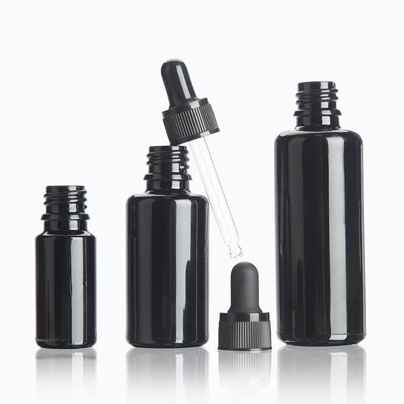 

Трафаретная печать 10/15/20/30/50/100 мл бутылки для эфирных масел черные блестящие черные винтовые флейты со стеклянной пипеткой
