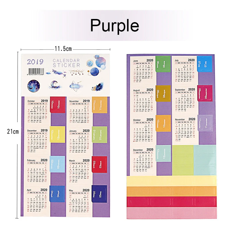 Purple Календарные наклейки Тетрадь планировщик декоративные Стикеры мини-наклейка для календаря индекс Закладка для книги милые канцелярские принадлежности 2 шт./упак - Цвет: Purple